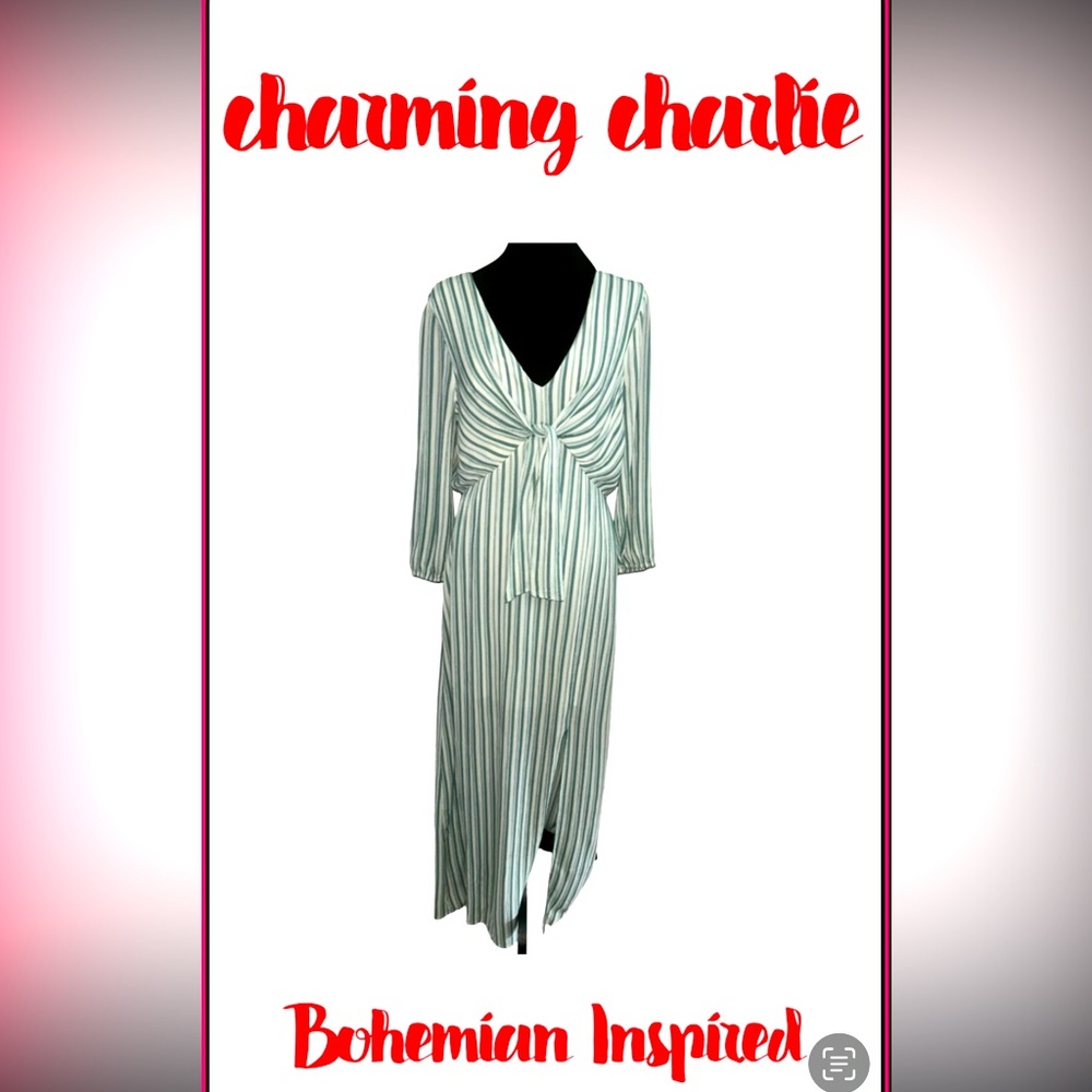 🍀Charming Charlie Green & White Striped Maxi Dress🍀